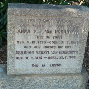 NOORDWYK Abraham Verzyl, van 1876-1957 &amp; Anna P.J. DU TOIT 1875-1953