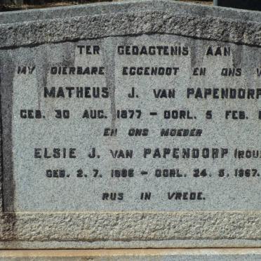 PAPENDORP Matheus J., van 1877-1950 &amp; Elsie J. ROUX 1886-1967