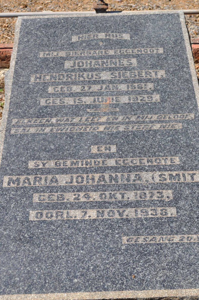 SIEBERT Johannes Hendrikus 1861-1929 &amp; Maria Johanna SMIT 1873-1936