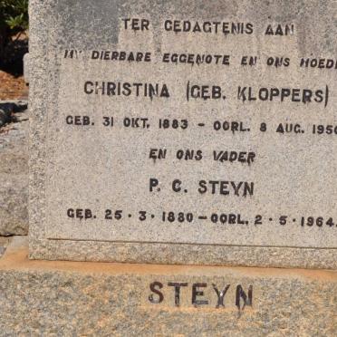STEYN P.C. 1880-1964 &amp; Christina KLOPPERS 1883-1950