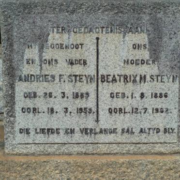 STEYN Andries F. 1889-1959 &amp; Beatrix M. 1886-1962
