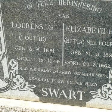 SWART Lourens G. 1891-1949 &amp; Elizabeth H.C. LOURENS 1893-1962