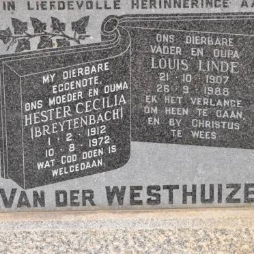 WESTHUIZEN Louis Linde, van der 1907-1988 &amp; Hester Cecilia BREYTENBACH 1912-1972