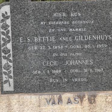 AS Cecil Johannes, van 1886-1967 &amp; E.S GILDENHUYS 1898-1959