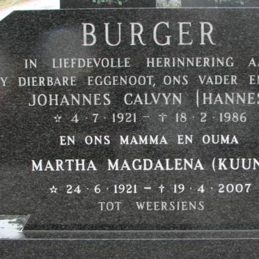 BURGER Johannes Calvyn 1921-1986 &amp; Martha Magdalena KUUN 1921-2007