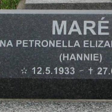 MARE Johanna Petronella Elizabetha nee SCHMIDT 1933-2002