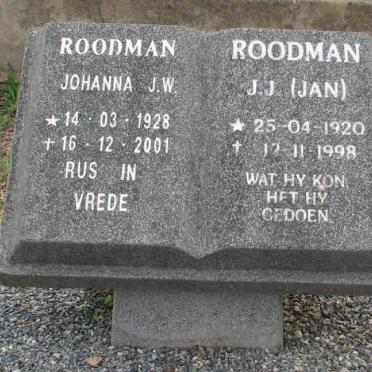 ROODMAN J.J. 1920-1998 &amp; Johanna J.W. 1928-2001