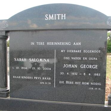 SMITH Johan George 1932-1983 &amp; Sarah Salomina 1934-2004