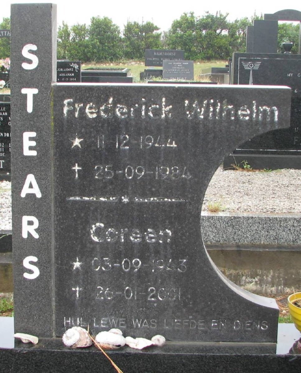STEARS Frederick Wilhelm 1944-1984 &amp; Coreen 1943-2001