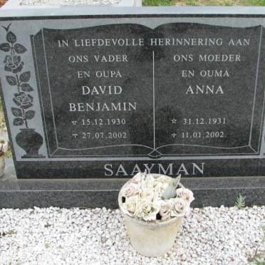 SAAYMAN David Benjamin 1930-2002 &amp; Anna 1931-2002