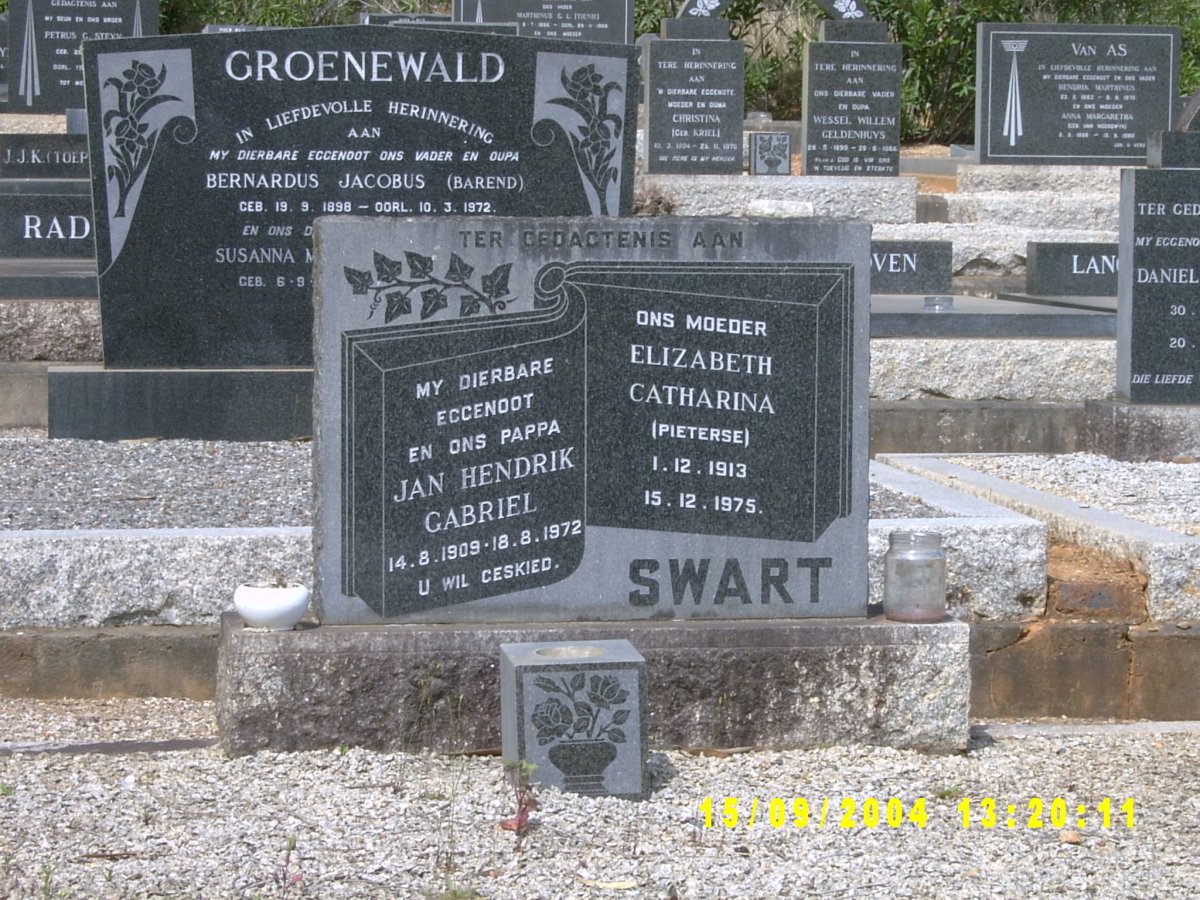 SWART Jan Hendrik Gabriel 1909-1972 &amp; Elizabeth Catharina PIETERSE 1913-1975