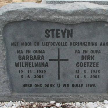 STEYN Dirk Coetzee 1925-2003 &amp; Barbara Wilhelmina 1929-2005