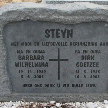 STEYN Dirk Coetzee 1925-2003 &amp; Barbara Wilhelmina 1929-2005