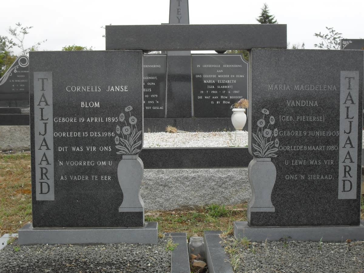 TALJAARD Cornelis Janse Blom 1895-1986 &amp; Maria Magdelena Vandina PIETERSE 1905-1980