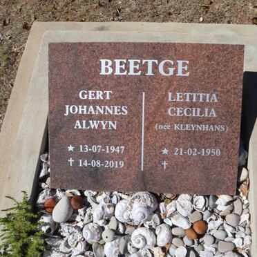 BEETGE Gert Johannes Alwyn 1947-2019 & Letitia Cecilia KLEYNHANS 1950-