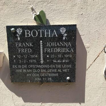 BOTHA Frank Fred 1914-1975 &amp; Johanna Fredrieka 1919-2011