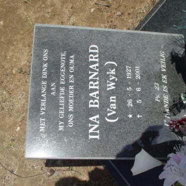 BARNARD Ina nee VAN WYK 1927-2001