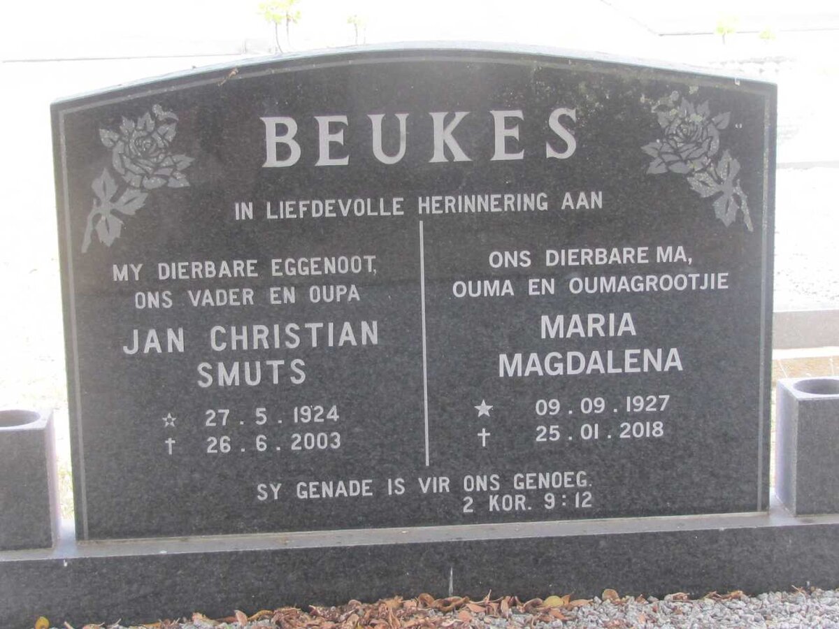 BEUKES Jan Christian Smuts 1924-2003 &amp; Maria Magdalena 1927-2018 