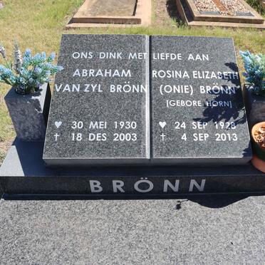 BRONN Abraham Van Zyl 1930-2003 & Rosina Elizabeth HORN 1928-2013