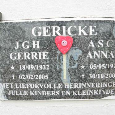 GERICKE J.G.H. 1922-2005 &amp; A.S.C. 1926-2008