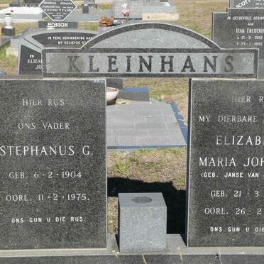 KLEINHANS Stephanus G. 1904-1975 &amp; Elizabeth Maria Johanna JANSE VAN RENSBURG 1917-1974