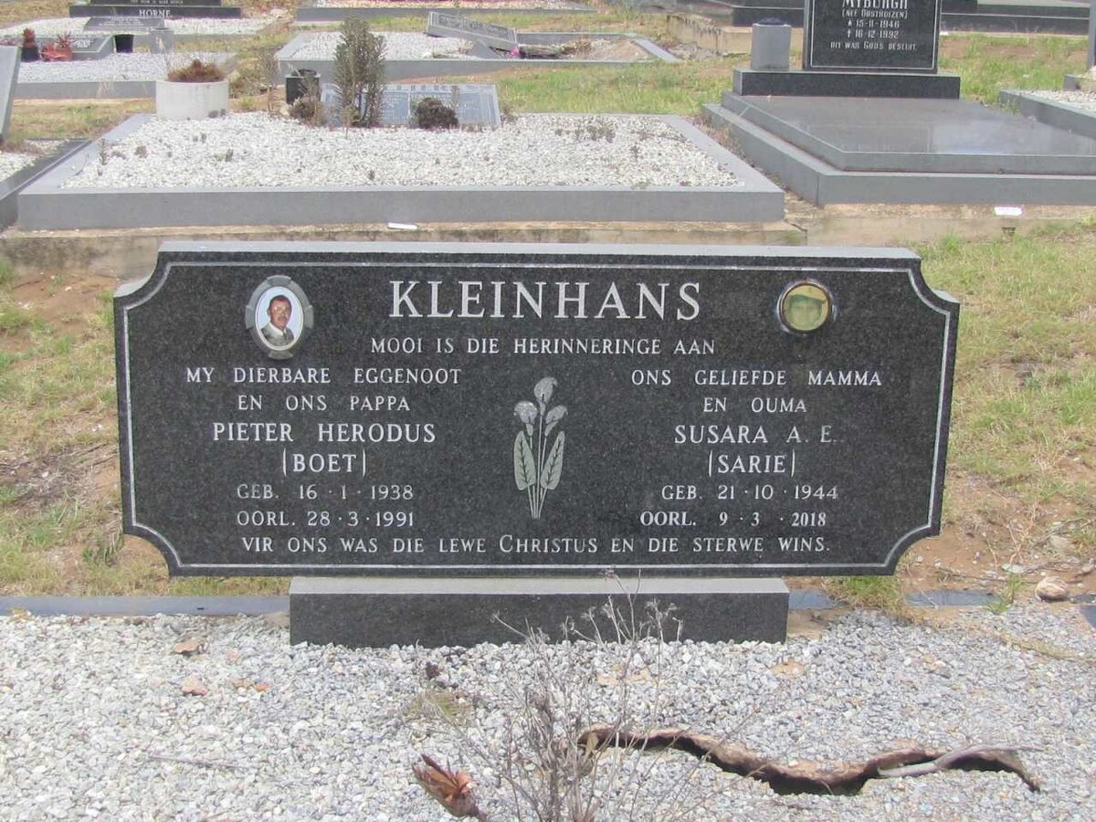 KLEINHANS Pieter Herodus 1938-1991 &amp; Susara A.E. 1944-2018