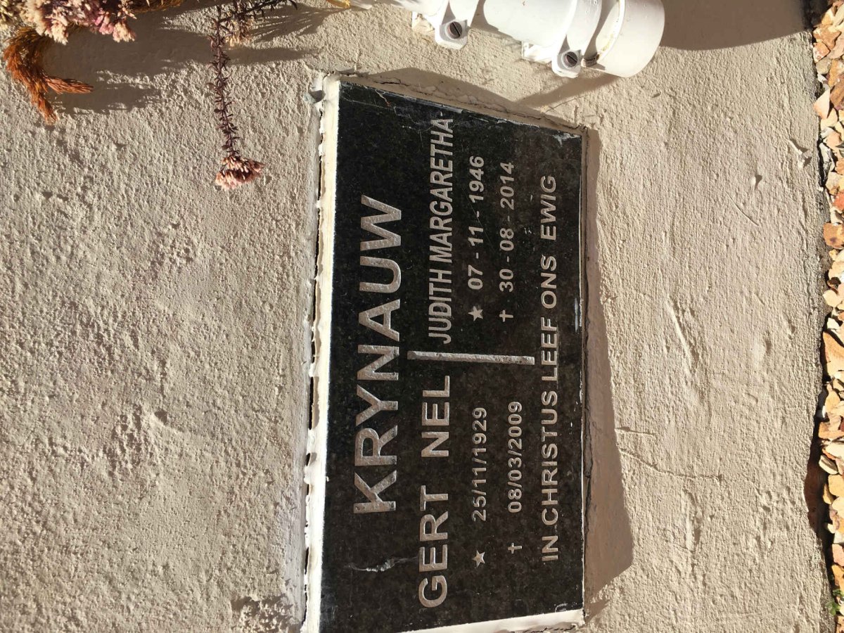 KRYNAUW Gert Nel 1929-2009 &amp; Judith Margaretha 1946-2014