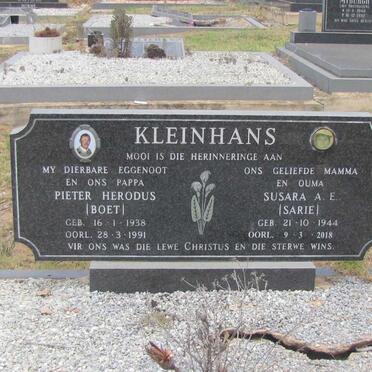 KLEINHANS Pieter Herodus 1938-1991 &amp; Susara A.E. 1944-2018