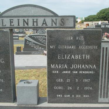 KLEINHANS Elizabeth Maria Johanna nee JANSE VAN RENSBURG 1917-1974