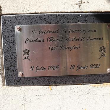 LOURENS Carolina Herholdt nee KRIEGLER 1929-2021