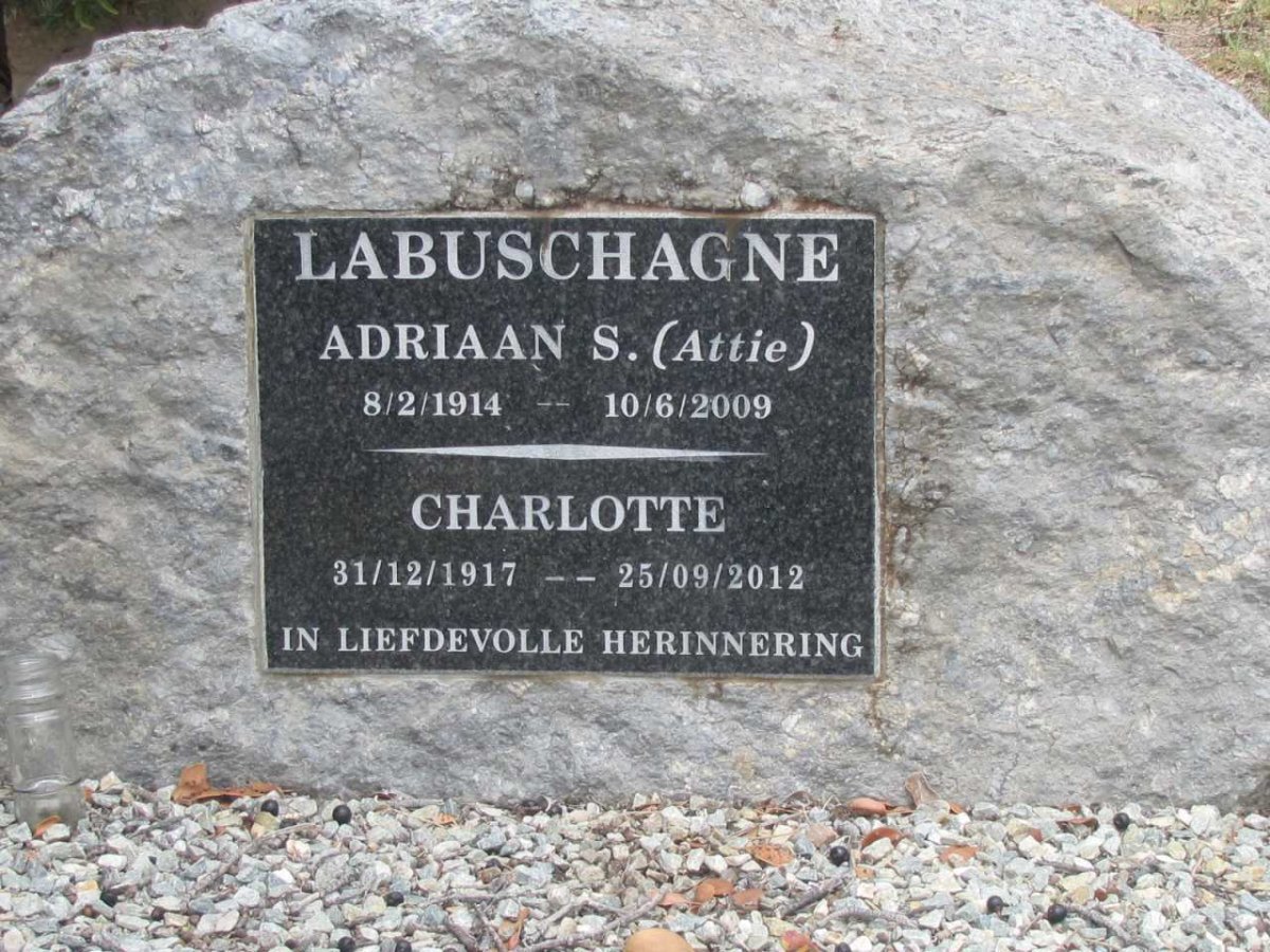 LABUSCHAGNE Adriaan S. 1914-2009 &amp; Charlotte 1917-2012