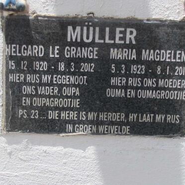 MULLER Helgard Le Grange 1920-2012 &amp; Maria Magdalena 1923-2019