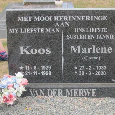 MERWE Koos, van der 1929-1998 &amp; Marlene CARSE 1933-2020