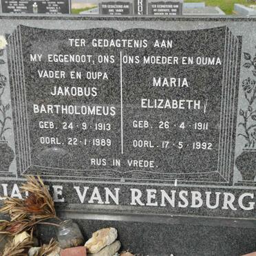 RENSBURG Jakobus Bartholomeus, Janse van 1913-1989 &amp; Maria Elizabeth 1911-1992