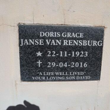 RENSBURG Doris Grace, Janse van 1923-2016