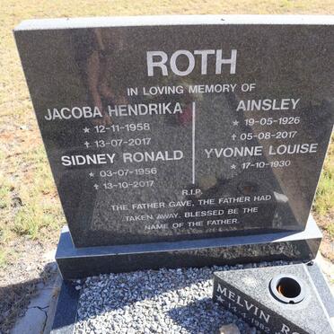 ROTH Ainsley 1926-2017 & Yvonne Louis 1930- :: ROTH Sidney Ronald 1956-2017 & Jacoba Hendrika 1958-2017 :: ROTH Melvin 1982-1982_1