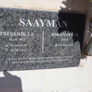SAAYMAN Frederik J.A. 1935-2014 & Johanna C.M. 1943-