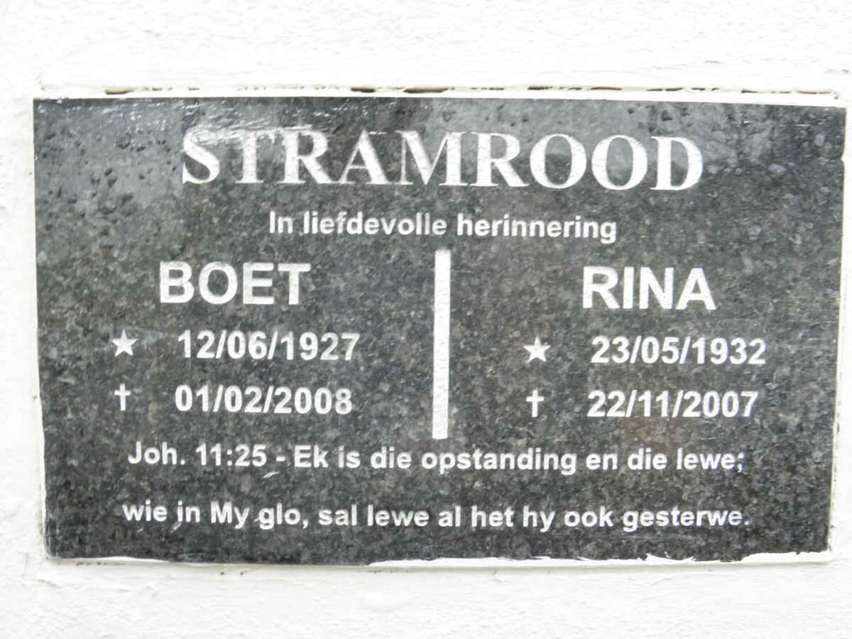 STRAMROOD Boet 1927-2008 &amp; Rina 1932-2007