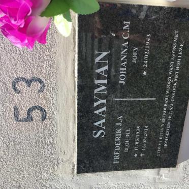 SAAYMAN Frederik J.A. 1935-2014 &amp; Johanna C.M. 1943-