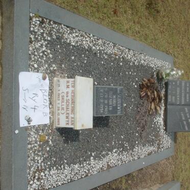 SCHALKWYK Tobias Gerhardus, van  1897-1975 &amp; Maria Elizabeth 1909-1994 ::  VAN SCHALKWYK H.M. 1953-1989