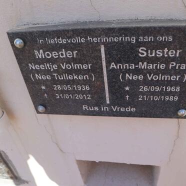 VOLMER Neeltje nee TULLEKEN 1936-2010 :: PRANK Anna-Marie nee VOLMER 1968-1989
