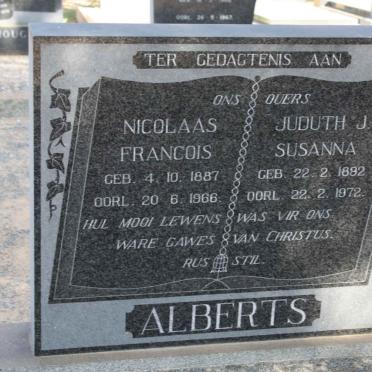 ALBERTS Nicolaas Francois 1887-1966 &amp; Judith J. Susanna 1892-1972