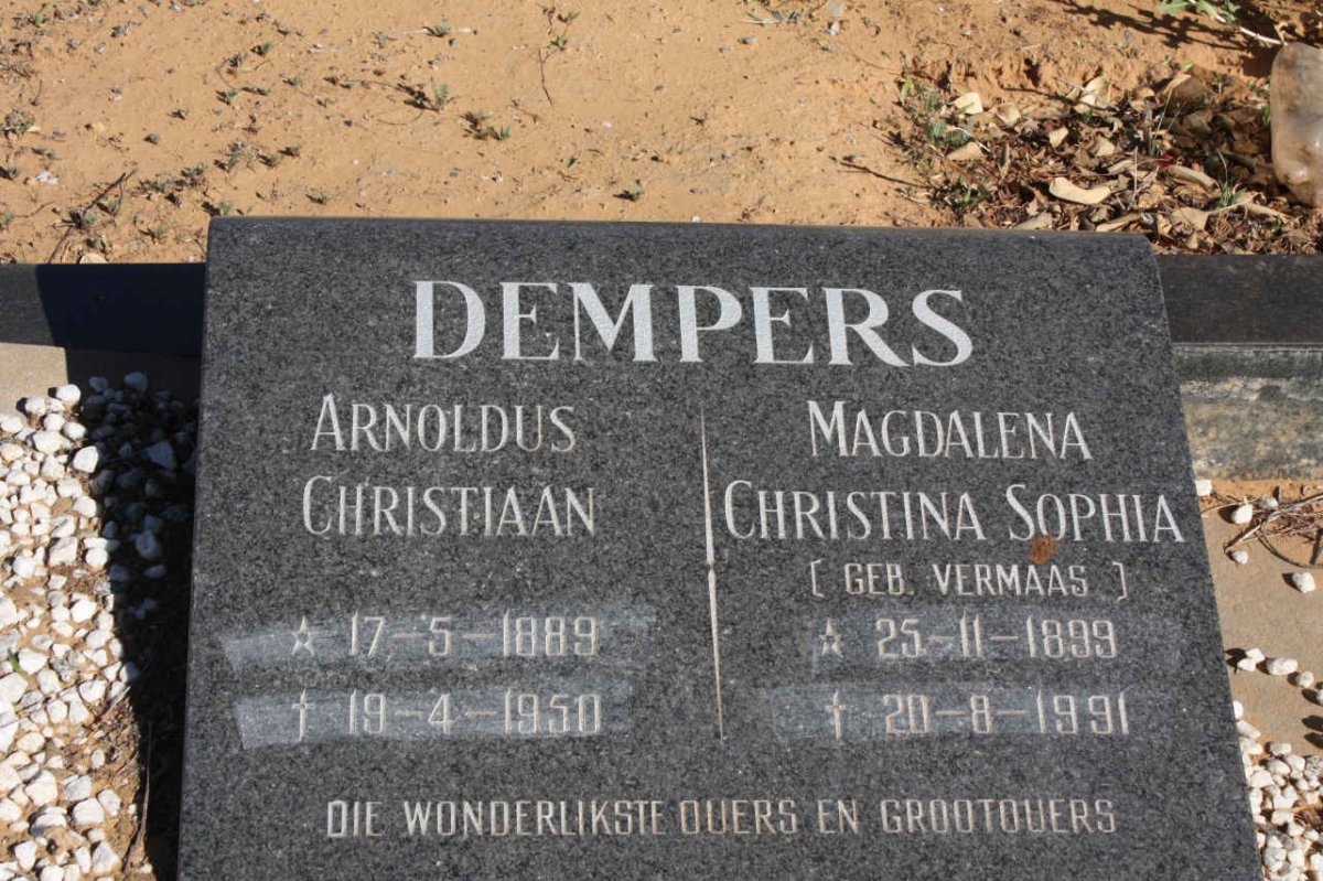 DEMPERS Arnoldus Christiaan 1889-1950 &amp; Magdalena Christina Sophia VERMAAS 1899-1991