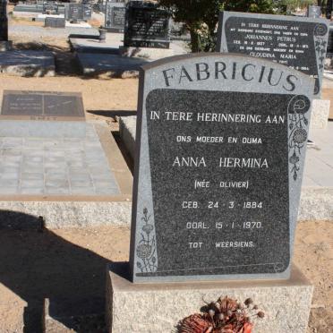 FABRICIUS Anna Hermina nee OLIVIER 1884-1970