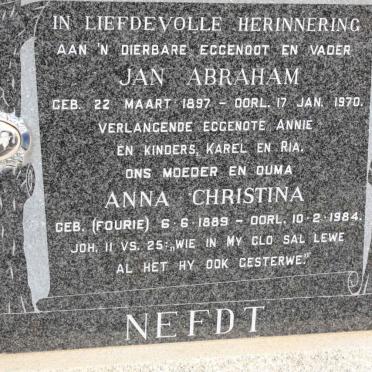 NEFDT Jan Abraham 1897-1970 &amp; Anna Christina FOURIE 1889-1984