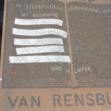 RENSBURG Johanna Maria, van nee GRIEBENOW 1873-1962