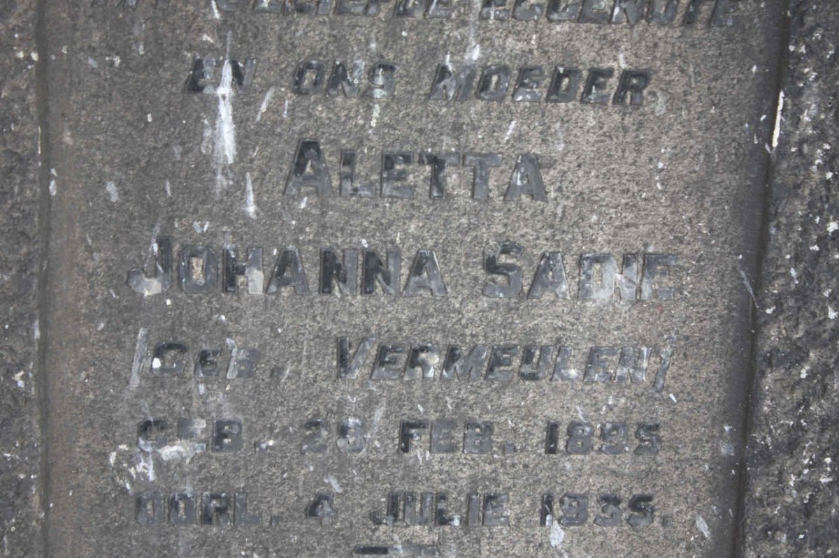 SADIE Aletta Johanna nee VERMEULEN 1895-1935