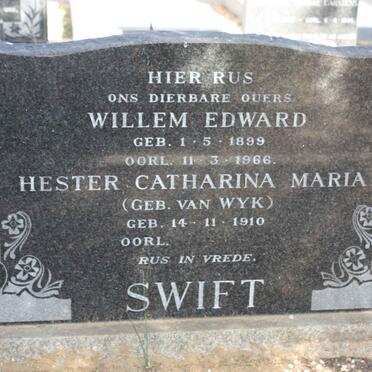 SWIFT Willem Edward 1899-1966 &amp; Hester Catharina Maria VAN WYK 1910-    