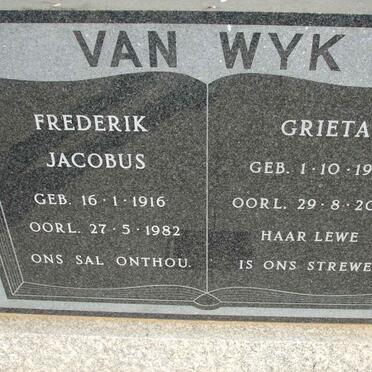 WYK Frederik Jacobus, van 1916-1982 &amp; Grieta 1917-2001