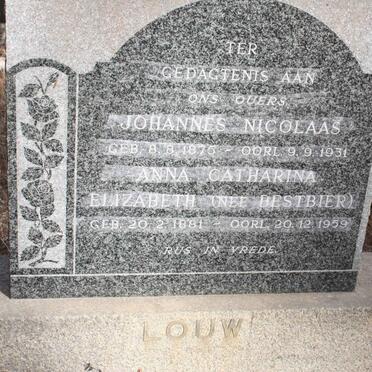 LOUW Johannes Nicolaas 1875-1931 &amp; Anna Catharina Elizabeth BESTBIER 1881-1959
